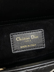 DIOR 25S SMALL LADY D‑JOY BAG 22 IN BLACK CALFSKIN GOLD HARDWRE
