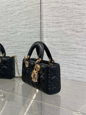 DIOR 25S SMALL LADY D‑JOY BAG 22 IN BLACK CALFSKIN GOLD HARDWRE
