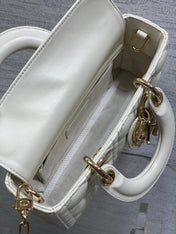 DIOR 25S SMALL LADY D‑JOY BAG 22 IN IVORY CALFSKIN GOLD HARDWARE