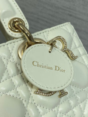 DIOR 25S SMALL LADY D‑JOY BAG 22 IN IVORY CALFSKIN GOLD HARDWRE