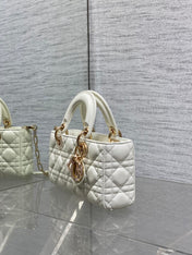 DIOR 25S SMALL LADY D‑JOY BAG 22 IN IVORY CALFSKIN GOLD HARDWRE