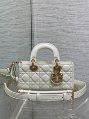 DIOR 25S SMALL LADY D‑JOY BAG 22 IN IVORY CALFSKIN GOLD HARDWRE