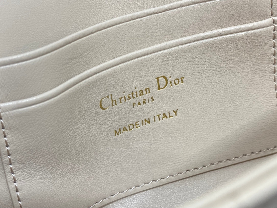 DIOR 25S DIOR TALK PHONE POUCH 18 IN LIGHT IVORY CANNAGE LAMBSKIN