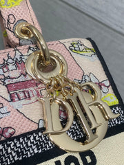 DIOR 25S SMALL LADY D-LITE BAG 24 IN PINK CANVAS DIOR BUTTERFLY