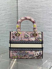 DIOR 25S SMALL LADY D-LITE BAG 24 IN PINK CANVAS DIOR BUTTERFLY