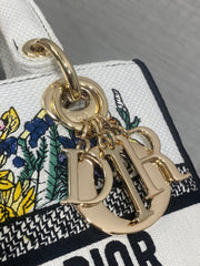 DIOR 25S SMALL LADY D-LITE BAG 24 IN WHITE DIOR FLOWERS CALENDAR ALLOVER EMBROIDERY