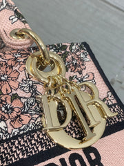 DIOR 25S SMALL LADY D-LITE BAG 24 IN PINK DIOR FLOWERS CALENDAR ALLOVER EMBROIDERY
