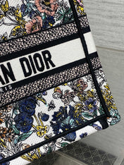 DIOR 25S LUCKY SMALL DIOR BOOK TOTE 26 IN MULTICOLOR DIOR FLOWERS CALENDAR ALLOVER EMBROIDERY