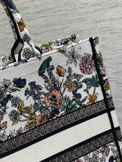 DIOR 25S LUCKY LARGE DIOR BOOK TOTE 42 IN MULTICOLOR DIOR FLOWERS CALENDAR ALLOVER EMBROIDERY