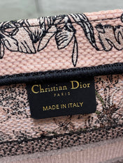DIOR 25S LUCKY SMALL DIOR BOOK TOTE 26 IN PINK MULTICOLOR DIOR FLOWERS CALENDAR ALLOVER EMBROIDERY