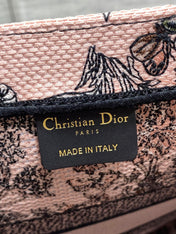 DIOR 25S LUCKY MEDIUM DIOR BOOK TOTE 36 IN PINK MULTICOLOR DIOR FLOWERS CALENDAR ALLOVER EMBROIDERY