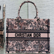 DIOR 25S LUCKY MEDIUM DIOR BOOK TOTE 36 IN PINK MULTICOLOR DIOR FLOWERS CALENDAR ALLOVER EMBROIDERY
