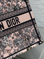 DIOR 25S LUCKY MEDIUM DIOR BOOK TOTE 36 IN PINK MULTICOLOR DIOR FLOWERS CALENDAR ALLOVER EMBROIDERY