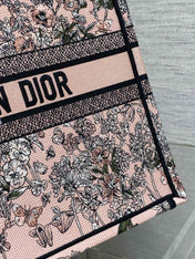 DIOR 25S LUCKY LARGE DIOR BOOK TOTE 42 IN PINK MULTICOLOR DIOR FLOWERS CALENDAR ALLOVER EMBROIDERY