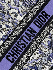 DIOR 25S SMALL BOOK TOTE 26 IN WHITE AND PURPLE DIOR NIGHT OF DREAMS EMBROIDERY