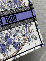 DIOR 25S LARGE BOOK TOTE 42 IN WHITE AND PURPLE DIOR NIGHT OF DREAMS EMBROIDERY