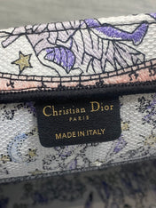 DIOR 25S LUCKY MEDIUM BOOK TOTE 36 IN WHITE AND PURPLE DIOR NIGHT OF DREAMS EMBROIDERY