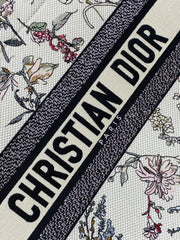 DIOR 25S MEDIUM BOOK TOTE 36 IN BEIGE CANVAS MILLEFIORI EMBROIDERY