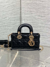 DIOR 25S MICRO LADY D-JOY 19 IN BLACK CALFSKIN GOLD HARDWARE