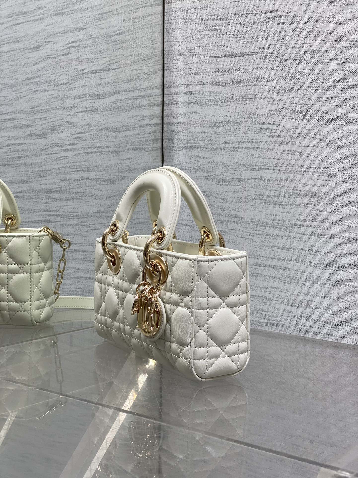 DIOR 25S MICRO LADY D-JOY 19 IN IVORY CALFSKIN GOLD HARDWARE