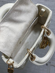 DIOR 25S MICRO LADY D-JOY 19 IN IVORY CALFSKIN GOLD HARDWARE
