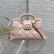 DIOR 25S JOLIE TOP HANDLE MINI BAG 18 IN BABY PINK CALFSKIN GOLD HARDWARE
