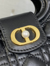 DIOR 25S JOLIE TOP HANDLE MINI BAG 18 IN BLACK CALFSKIN GOLD HARDWRE