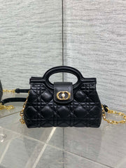 DIOR 25S JOLIE TOP HANDLE MINI BAG 18 IN BLACK CALFSKIN GOLD HARDWRE