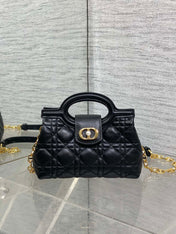 DIOR 25S JOLIE TOP HANDLE MINI BAG 18 IN BLACK CALFSKIN GOLD HARDWARE