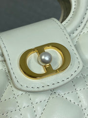 DIOR 25S JOLIE TOP HANDLE MINI BAG 18 IN WHITE CALFSKIN GOLD HARDWARE