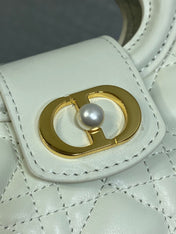 DIOR 25S JOLIE TOP HANDLE MINI BAG 18 IN WHITE CALFSKIN GOLD HARDWRE