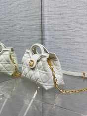 DIOR 25S JOLIE TOP HANDLE MINI BAG 18 IN WHITE CALFSKIN GOLD HARDWARE