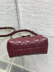 DIOR 25S JOLIE TOP HANDLE MINI BAG 18 IN BURGUNDY CALFSKIN GOLD HARDWRE
