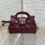 DIOR 25S JOLIE TOP HANDLE MINI BAG 18 IN BURGUNDY CALFSKIN GOLD HARDWARE