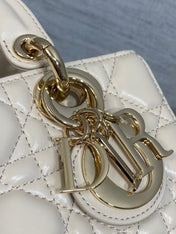 DIOR 25S MICRO LADY D-JOY 19 IN BEIGE CALFSKIN GOLD HARDWARE