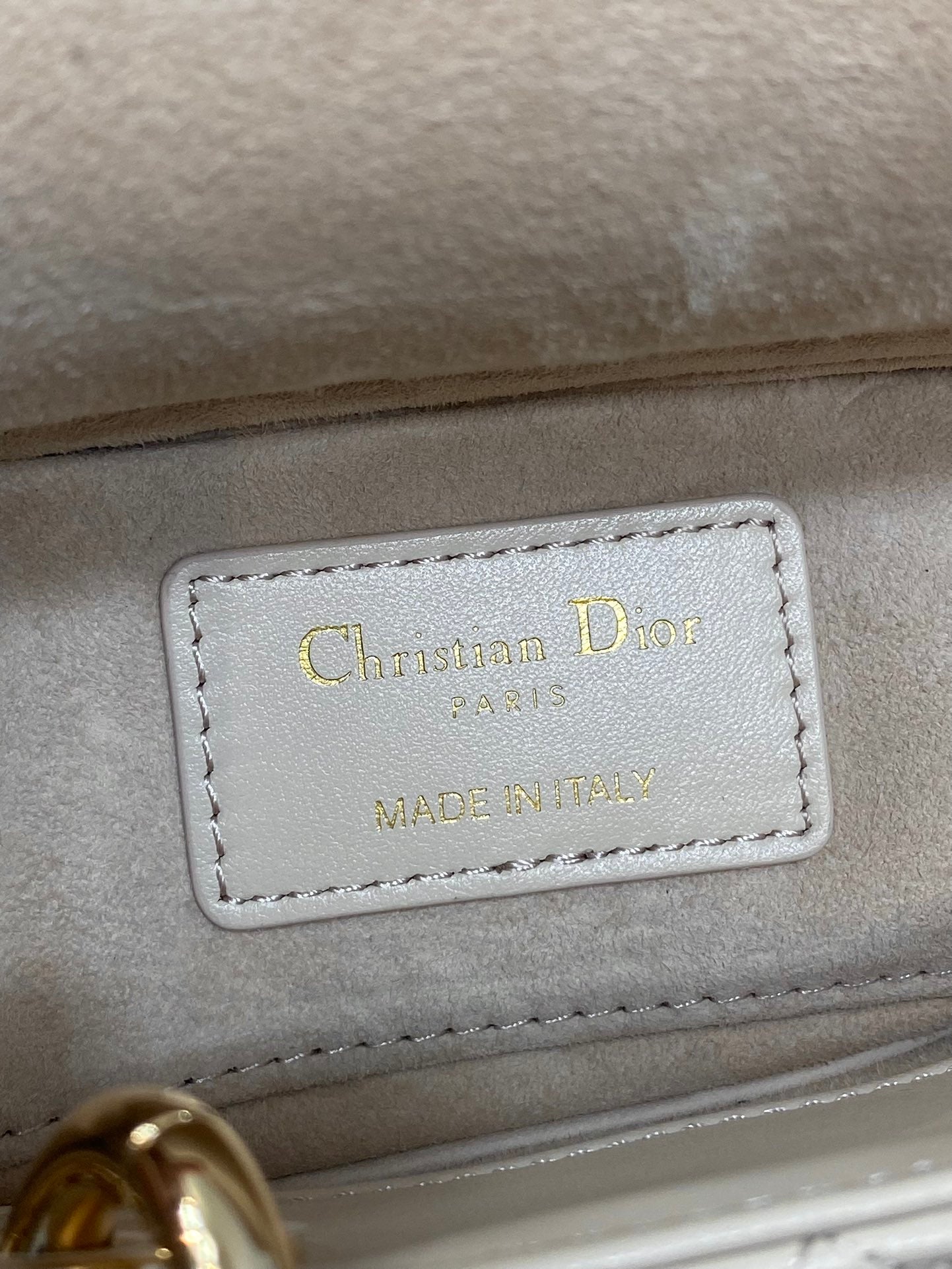 DIOR 25S MICRO LADY D-JOY 19 IN BEIGE CALFSKIN GOLD HARDWARE