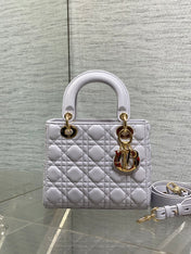 DIOR 25S LADY DIOR BAG 20 IN LILAC CANNAGE CALFSKIN GOLD HARDWARE