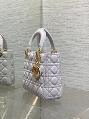 DIOR 25S LADY DIOR BAG 20 IN LILAC CANNAGE CALFSKIN GOLD HARDWARE