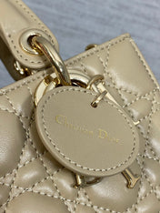 DIOR 25S SMALL LADY D‑JOY BAG 19 IN DARK BEIGE CANNAGE CALFSKIN GOLD HARDWRE