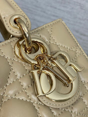 DIOR 25S SMALL LADY D‑JOY BAG 19 IN DARK BEIGE CANNAGE CALFSKIN GOLD HARDWARE