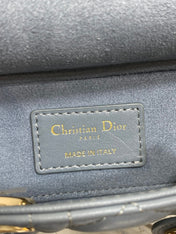 DIOR 25S SMALL LADY D‑JOY BAG 19 IN STEEL BLUE GRAY CANNAGE CALFSKIN GOLD HARDWARE