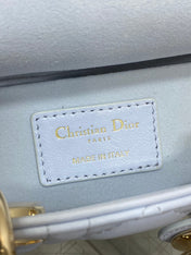 DIOR 25S SMALL LADY D‑JOY BAG 19 IN LIGHT BLUE CANNAGE CALFSKIN GOLD HARDWARE
