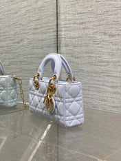DIOR 25S SMALL LADY D‑JOY BAG 19 IN LIGHT BLUE CANNAGE CALFSKIN GOLD HARDWRE