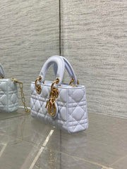 DIOR 25S SMALL LADY D‑JOY BAG 19 IN LIGHT BLUE CANNAGE CALFSKIN GOLD HARDWARE