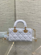 DIOR 25S SMALL LADY D‑JOY BAG 19 IN LIGHT BLUE CANNAGE CALFSKIN GOLD HARDWARE