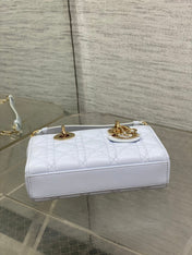 DIOR 25S SMALL LADY D‑JOY BAG 19 IN LIGHT BLUE CANNAGE CALFSKIN GOLD HARDWARE