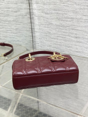 DIOR 25S SMALL LADY D‑JOY BAG 19 IN BURGUNDY CANNAGE CALFSKIN GOLD HARDWARE