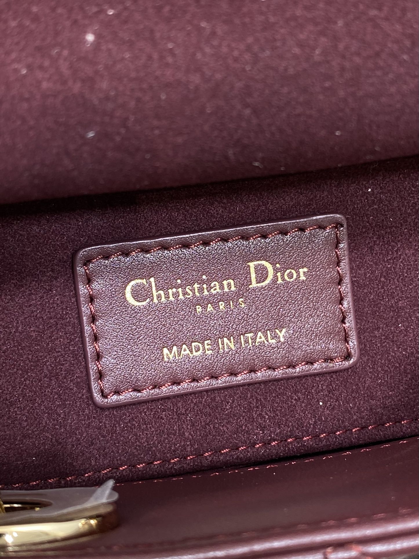 DIOR 25S SMALL LADY D‑JOY BAG 19 IN BURGUNDY CANNAGE CALFSKIN GOLD HARDWARE