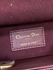 DIOR 25S SMALL LADY D‑JOY BAG 19 IN BURGUNDY CANNAGE CALFSKIN GOLD HARDWARE