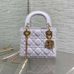 DIOR 25S MINI LADY DIOR BAG 17 IN LILAC CALFSKIN CHARM CRYSTAL EMBELLISHMENTS